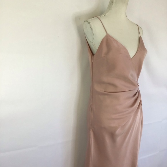 MANIJU WOMEN ELEGANT BLUSH PINK STATIN SPAGETTI RUCHING MAXI EVENT DRESS SZ M - Picture 3 of 12